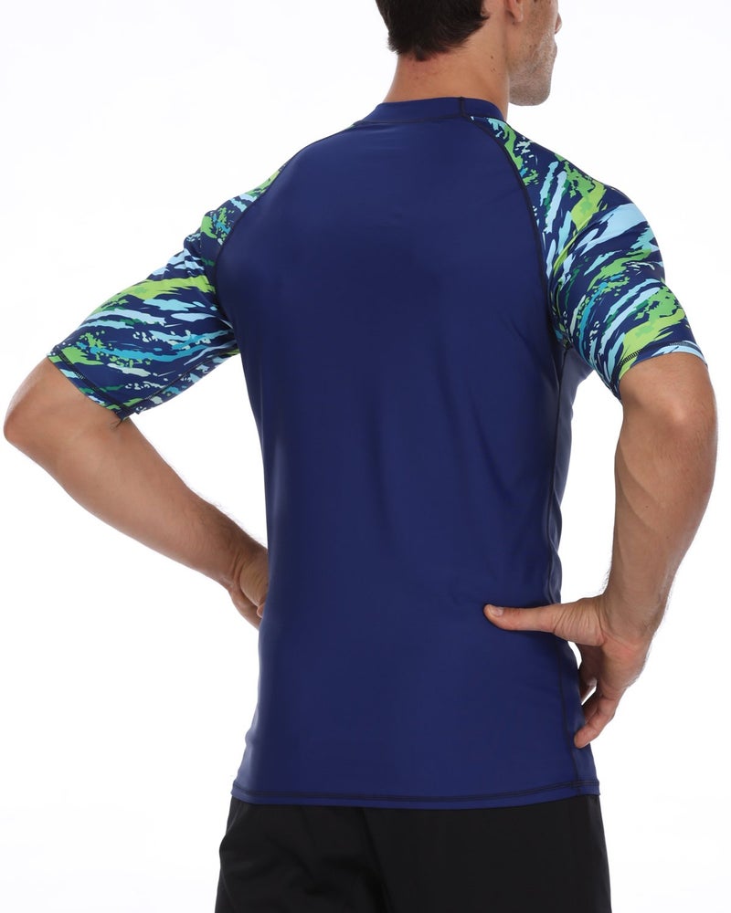 AXESEA Men's Short Sleeve Solid Sun Protection Rashguard Swim Shirt UPF 50+ (M, Blue) - Image 4